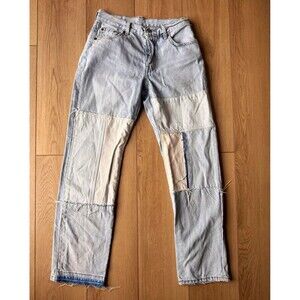 Levi's 501 Premium Big E Patchwork Jeans Light Wash Distressed Size W 24 L 30